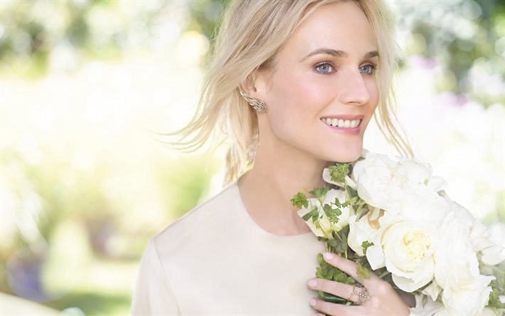 l'actrice diane kruger, roses blanches