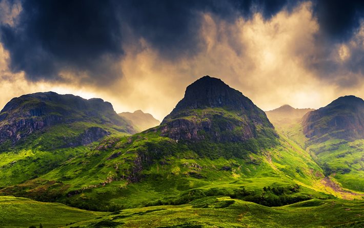 evening, rock, mountains, scotland
