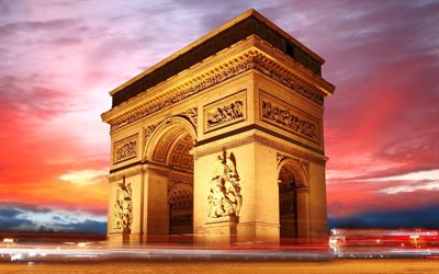 पेरिस arc de triomphe, शाम, फ्रांस