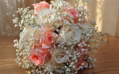 the bride's bouquet, a bouquet of roses, pink-white bouquet, wedding bouquet, bouquet of roses