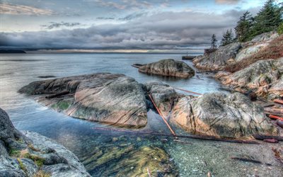 كندا, خليج, البحيرة, الهدوء, منارة بارك, الحجارة الكبيرة, الساحل, فانكوفر