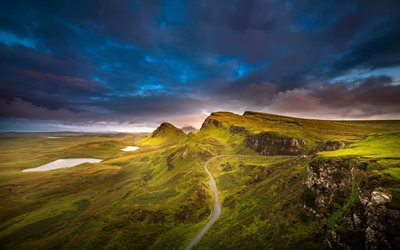 scotland, green fields, the inner hebrides, hills, the ocean, island, isle of skye