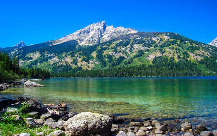 montanhas, bela natureza, água, lago esmeralda, belo lago, wyoming