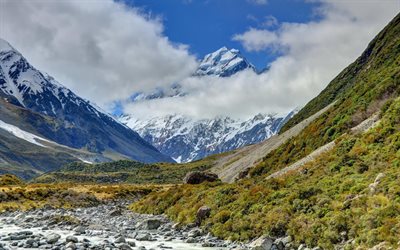 les montagnes, le mont cook, le rock, aoraki, la gorge, nouvelle-zélande