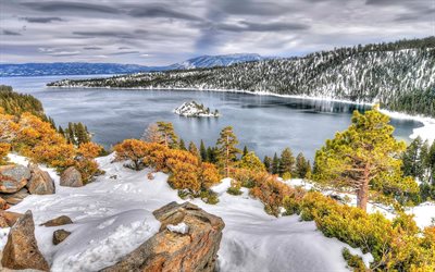 etats-unis, la californie, l'hiver, la vallée, la neige, les montagnes, le lac tahoe