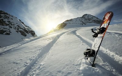 montanhas, neve, inverno, snowboard