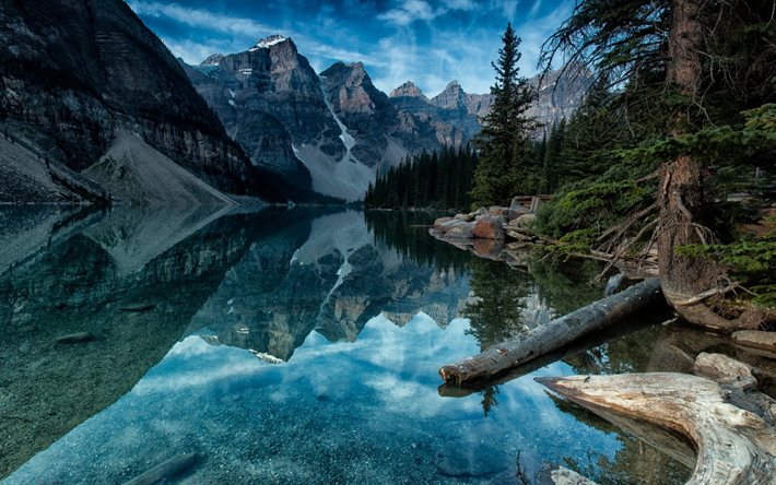 rocas, montañas, canadá, moraine lake, un lago precioso, banff, alberta