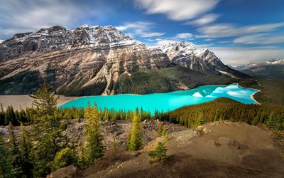 blu lago, montagna, roccia, canada, alberta