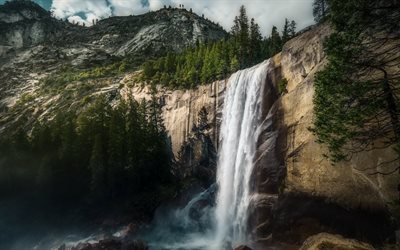 cascada de agua, rocas, montañas, estados unidos, vernal falls, yosemite