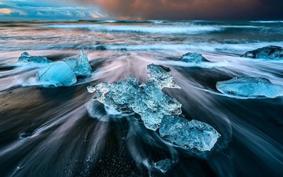 海洋の, 波, ラグーン, 氷ブロック, 氷河, アイスランド