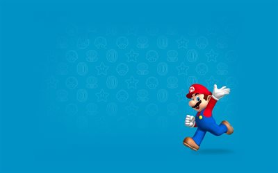 super mario, characters, blue background