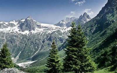 the slopes of the mountains, mountains, summer, alps