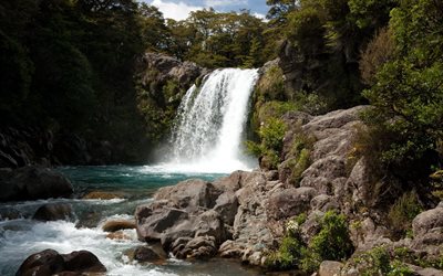 summer, new zealand, nature, photos of waterfalls, waterfall
