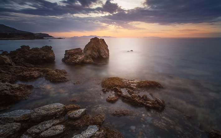 el mar, la costa, grecia, amanecer, mañana, de la costa
