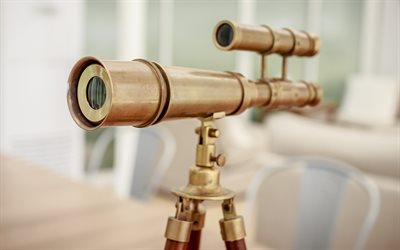 a golden telescope, astronomy, telescope
