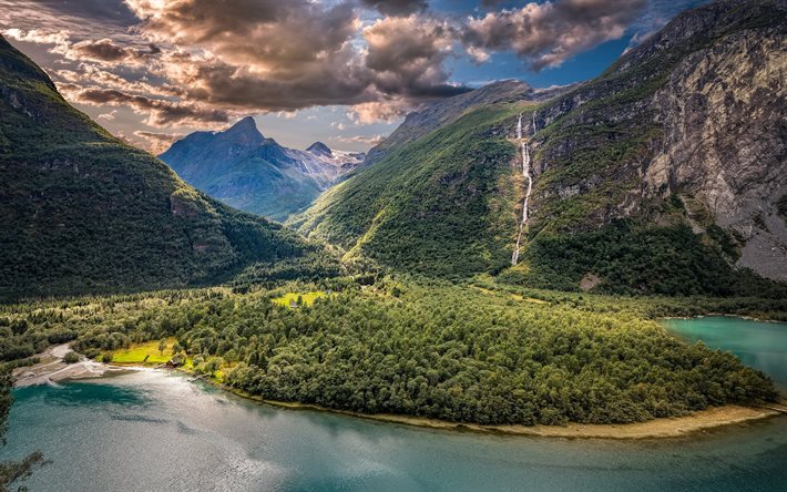 vikan, noruega, vikane, las laderas, colinas, bosques, bellos paisajes, montañas, sogn og fjordane