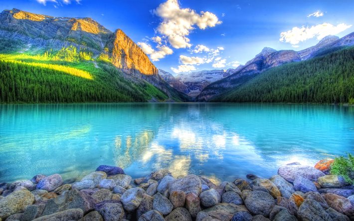 vuoristojärvi, vuoret, sininen järvi, metsä, maisemat