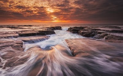 el océano, la mañana, la onda, el amanecer, australia