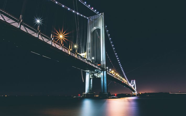 estados unidos, nueva york, el puente, la noche