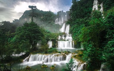 waterfall, moist air, forest, jungle, thailand