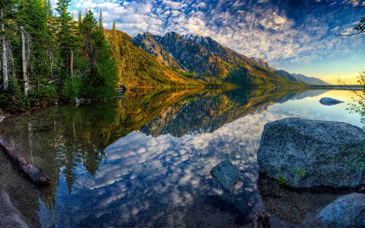الغابات, صباح, البحيرة, الجبال, جيني بحيرة, وايومنغ, الولايات المتحدة الأمريكية