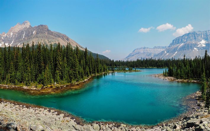 dağlar, orman, mavi göl, Kanada