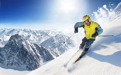 esquí, nieve, esquiadores de descenso