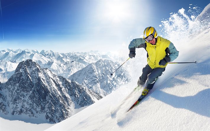 skiing, snow, skier, descent