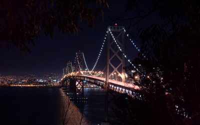 san francisco, ca, şehir, köprü, gece, ABD
