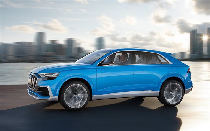Audi Q8 Concepto, desenfoque de movimiento, 2017 autos, crossovers, carretera, Audi
