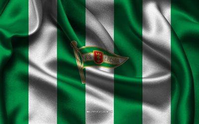 4k, lechia gdansk logo, grüner weißer seidenstoff, polnische fußballmannschaft, lechia gdansk emblem, ekstraklasa, lechia dansk, polen, fußball, lechia gdansk flag, fc lechia dansk