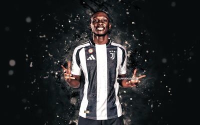 kolo muani, 4k, luces neón blancas, juventus fc, serie a, futbolistas franceses, kolo muani 4k, fútbol americano, fútbol, juventus, mancha, kolo muani juventus