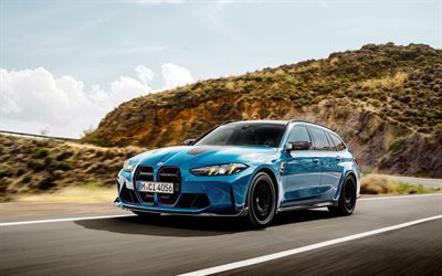 2025, BMW M3 CS Touring, 4k, front view, exterior, wagon, blue BMW M3, BMW M3 tuning, German cars, BMW