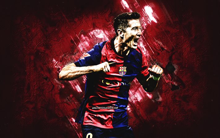 robert lewandowski, fc barcelona, burgund stein hintergrund, grunge  kunst, polnischer fußballspieler, la liga, spanien, fußball