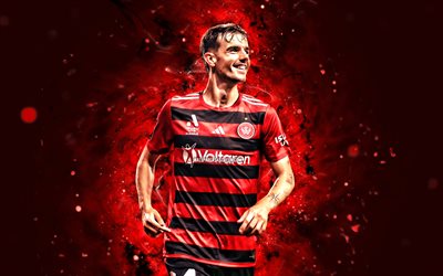 Nicolas Milanovic, 4k, red neon lights, WS Wanderers, A-League, Australian footballers, Nicolas Milanovic 4K, football, soccer, Western Sydney Wanderers, Nicolas Milanovic WS Wanderers