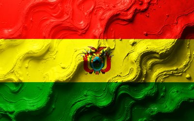 bandera de bolivia, 4k, textura de onda de piedra, bandera 3d bolivia, sudamerica, banderas de los países de américa del sur, bolivia