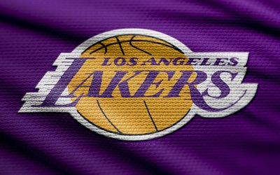 los angeles lakers kumaş logosu, 4k, menekşe kumaş arka plan, nba, bokh, basketbol, los angeles lakers logosu, los angeles lakers amblemi, amerikan basketbol takımı, los angeles lakers, la lakers