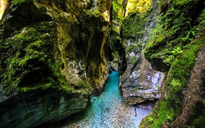 tolmin gorge, 4k, soca vadisi, uçurum, slovenya, avrupa, güzel doğa, boğaz, triglav milli parkı, mavi nehir