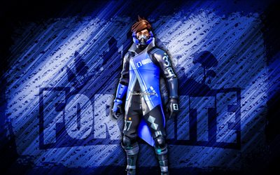 Custom Ether Fortnite, 4k, blue diagonal background, grunge art, Fortnite, artwork, Custom Ether Skin, Fortnite characters, Custom Ether, Fortnite Custom Ether Skin