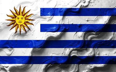 Uruguay flag, 4k, stone wave texture, Flag of Uruguay, 3D Uruguay flag, South America, flags of South America countries, Uruguay