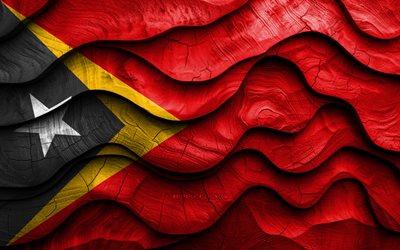 4k, timor leste, asiatiska länder, trä 3d  vågor flaggor, timor lest, vågiga sidenflaggor, timor leste träflagga, timor leste nationella symboler, timor ur