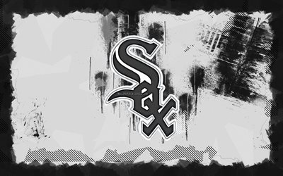 Chicago White Sox grunge logo, 4k, MLB, white grunge background, baseball, Chicago White Sox emblem, Chicago White Sox logo, american baseball team, Chicago White Sox