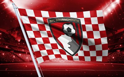 4k, afc bournemouth logo, englischer fußballverein, stadionflagge, afc bournemouth  fans flagge, rote weiße flagge, afc bournemouth emblem, premier league, england, fußball, bournemouth fc