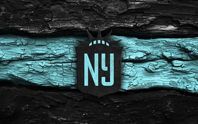 Gotham FC wooden logo, 4k, black turquoise wooden background, NWSL, soccer, Gotham FC logo, football, Gotham FC emblem, Gotham FC, american soccer club, FC Gotham