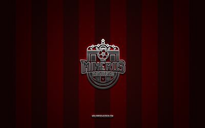 Mineros de Zacatecas logo, Mexican football club, Liga de Expansion MX, red carbon background, Mineros de Zacatecas emblem, football, Mineros de Zacatecas, Mexico