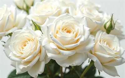 weiße rosenknospen, riesiger strauß lila rosen, weiße blumen, hintergrund mit rosen, weiße rosen, strauß weißer rosen, romantischer blumenstrauß, rosen