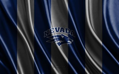 4k, logo de la meute de loups du nevada, ncaa, texture de soie gris bleu, drapeau de la meute de loups du nevada, club de football américain, drapeau en soie, emblème de la meute de loups du nevada, usa, insigne de la meute de loups du nevada, meute de loups du nevada