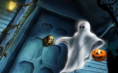 Halloween, pumpkin, ghost, lantern, skull