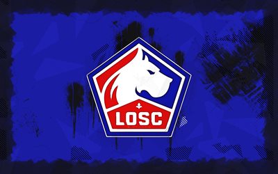 Lille OSC grunge logo, 4k, Ligue 1, blue grunge background, soccer, Lille OSC emblem, football, Lille OSC logo, french football club, Lille FC