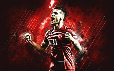 Umut Nayir, Turkey national football team, portrait, red stone background, Turkish football player, Turkey, football